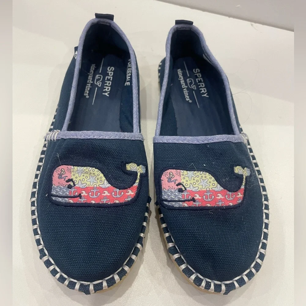 Sperry Kids Moccasins Navy with Red Whale Design